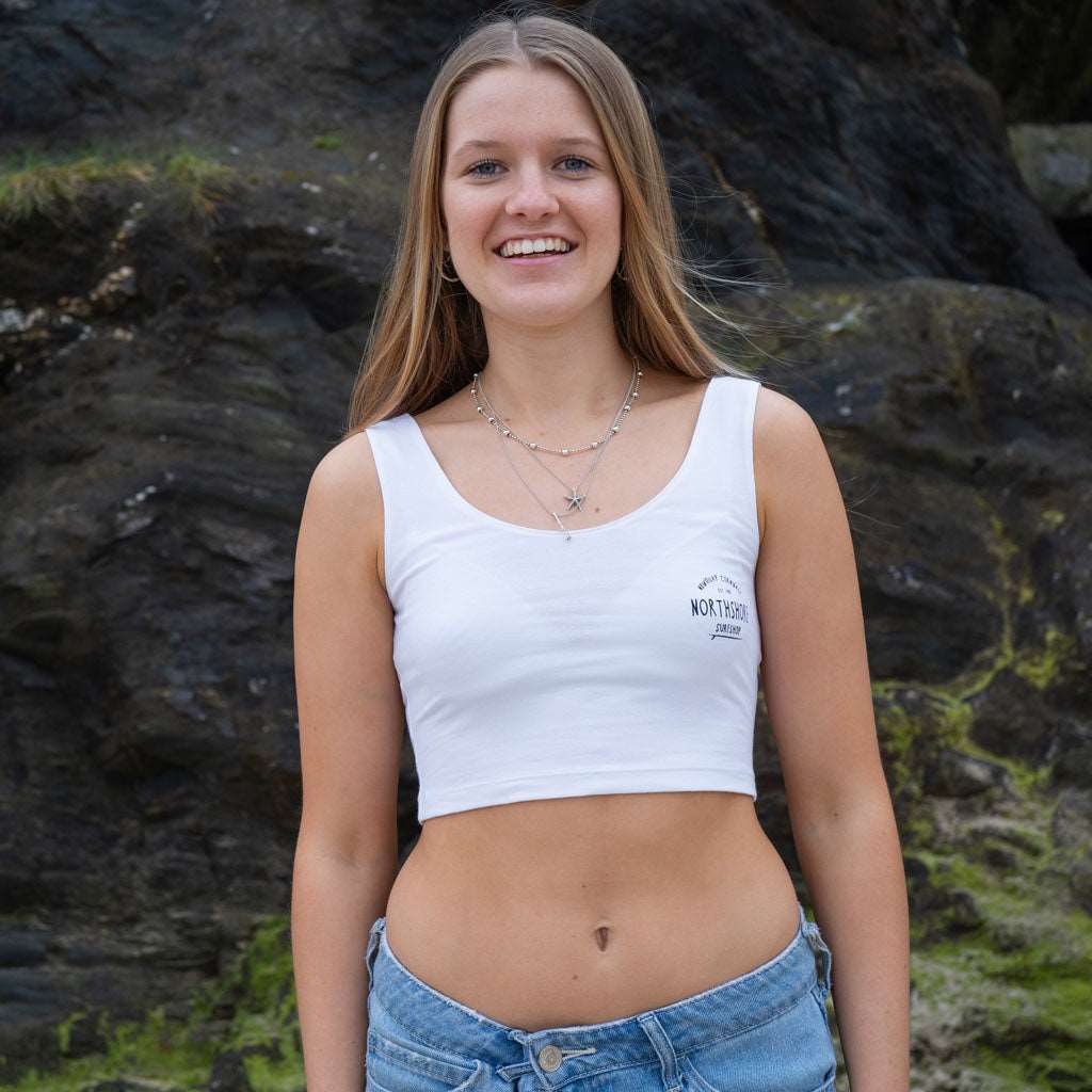 Girls Cropped Bra Top | White | Northshore Surf Shop | Bra Top - Northshore Newquay - Surf/Skate Shop