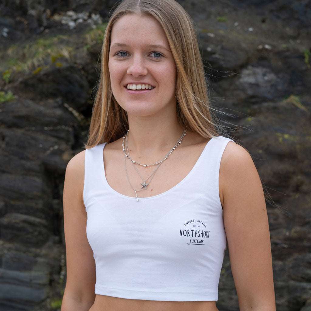 Girls Cropped Bra Top | White | Northshore Surf Shop | Bra Top - Northshore Newquay - Surf/Skate Shop