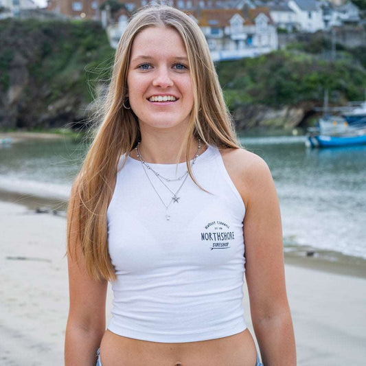 Girls Cropped Racer Top | White | Northshore Surf Shop | Vest