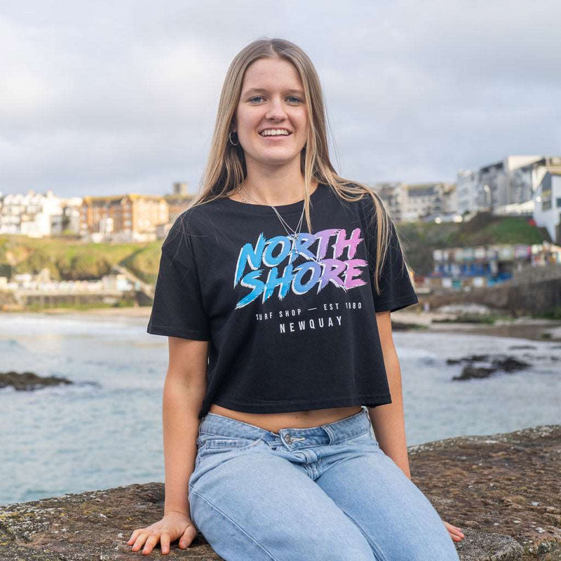 Girls 80’s Fade Crop T Shirt | Black | Northshore Surf Shop | T Shirt - Northshore Newquay - Surf/Skate Shop