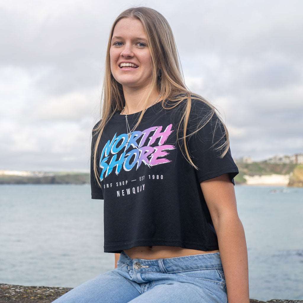 Girls 80’s Fade Crop T Shirt | Black | Northshore Surf Shop | T Shirt