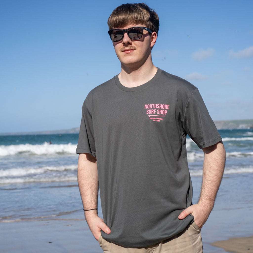 Northshore Surf Shop Logo Organic Tee | Charcoal | Northshore Surf Shop | T Shirt - Northshore Newquay - Surf/Skate Shop