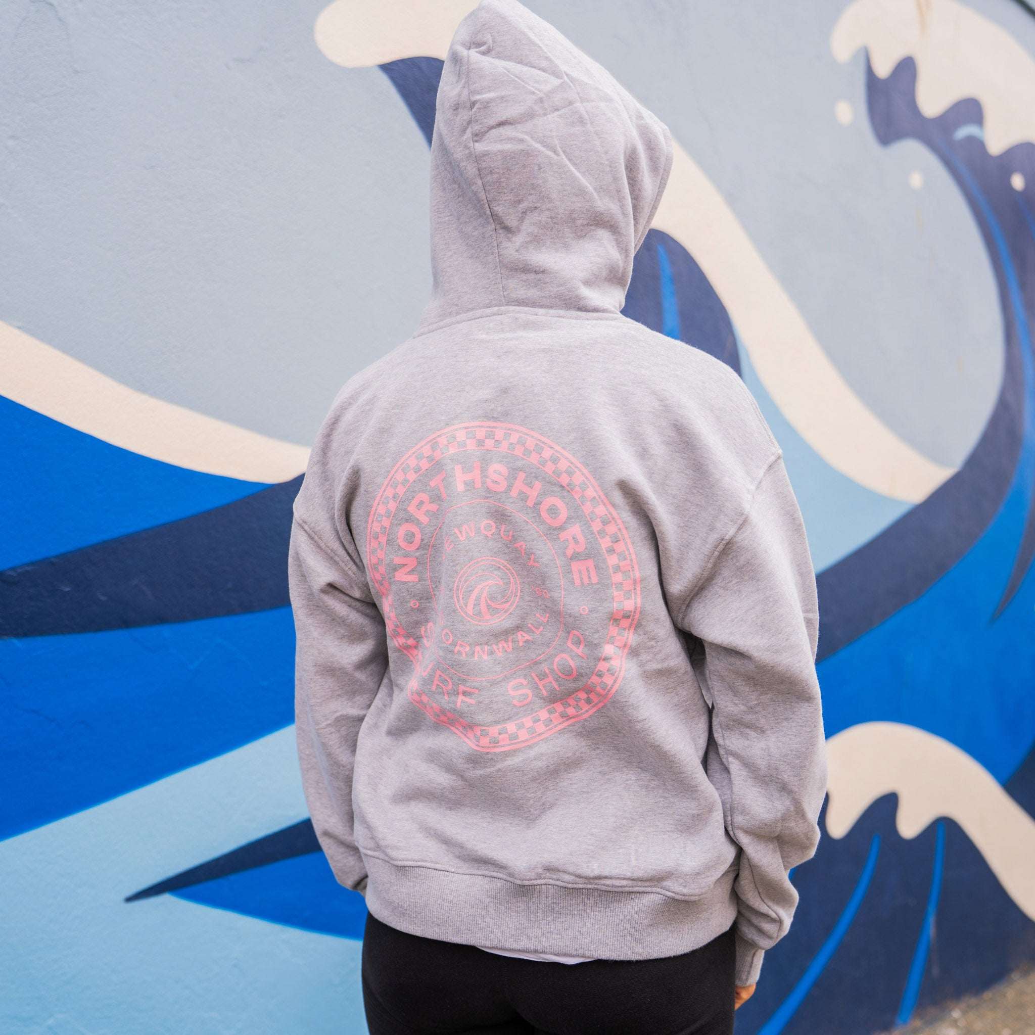 Northshore Women's Checkered Half Zip Hoody-Light Heather Grey | Northshore Surf Shop | - Northshore Newquay - Surf/Skate Shop