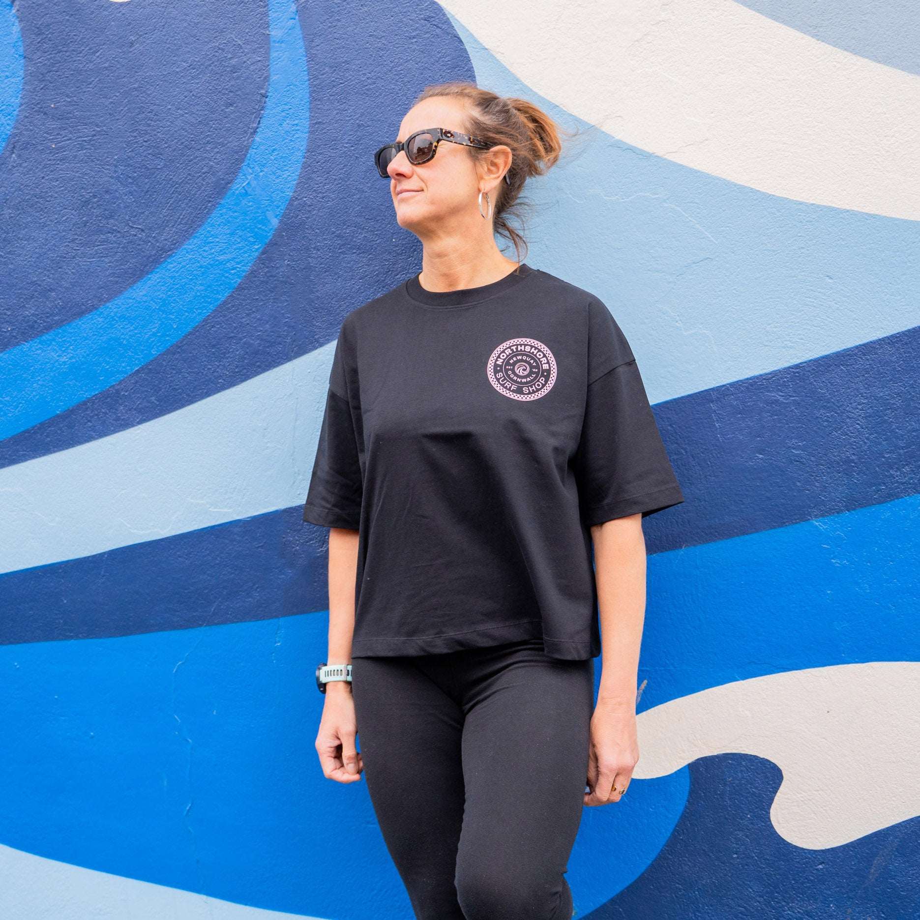 Northshore Women's Checkered logo T-Shirt-Black | Northshore Surf Shop | - Northshore Newquay - Surf/Skate Shop