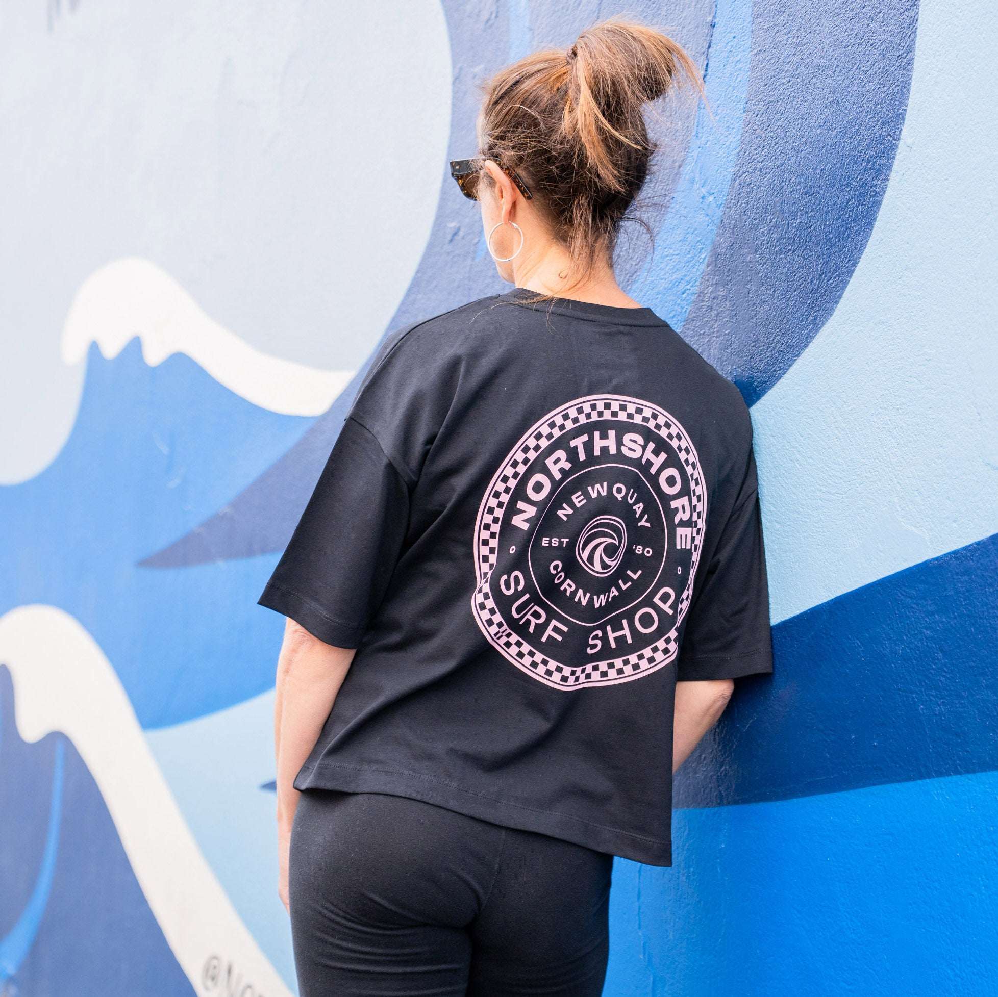 Northshore Women's Checkered logo T-Shirt-Black | Northshore Surf Shop | - Northshore Newquay - Surf/Skate Shop