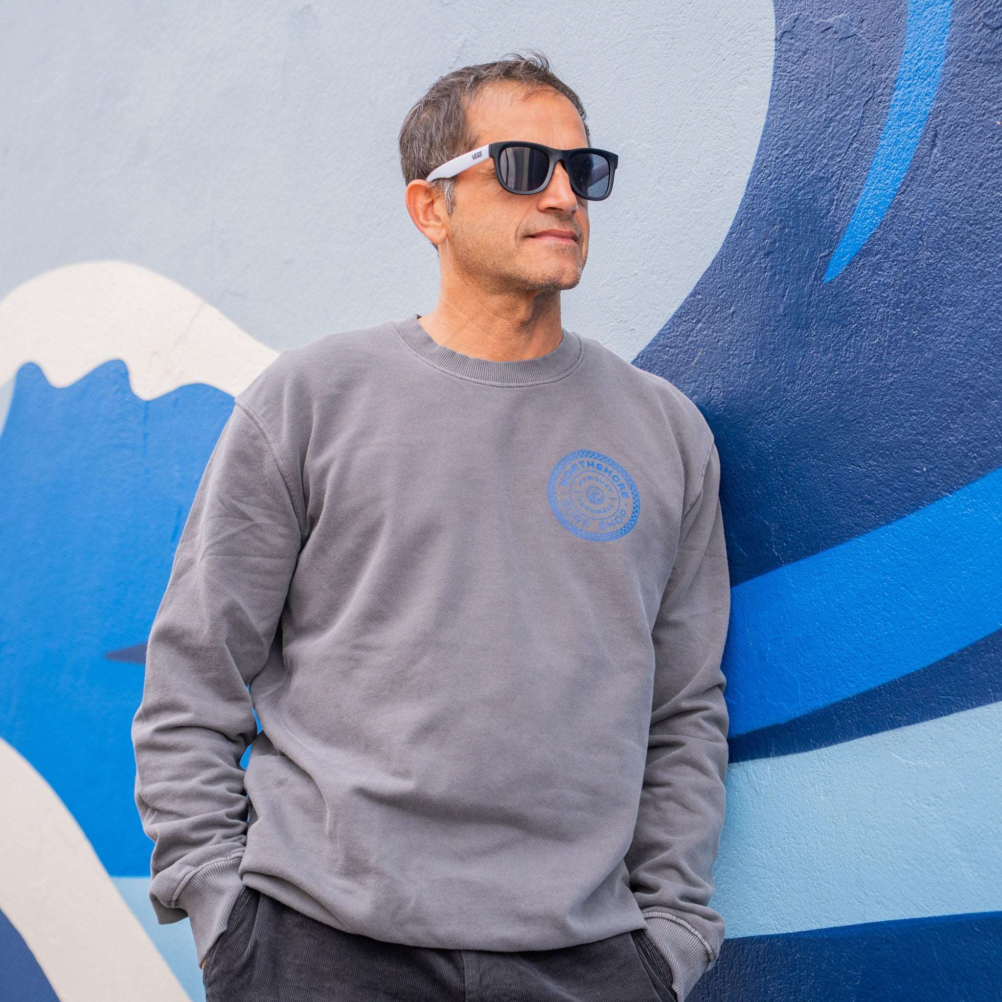 Northshore Checkered Crew- Washed Grey | Northshore Surf Shop | - Northshore Newquay - Surf/Skate Shop