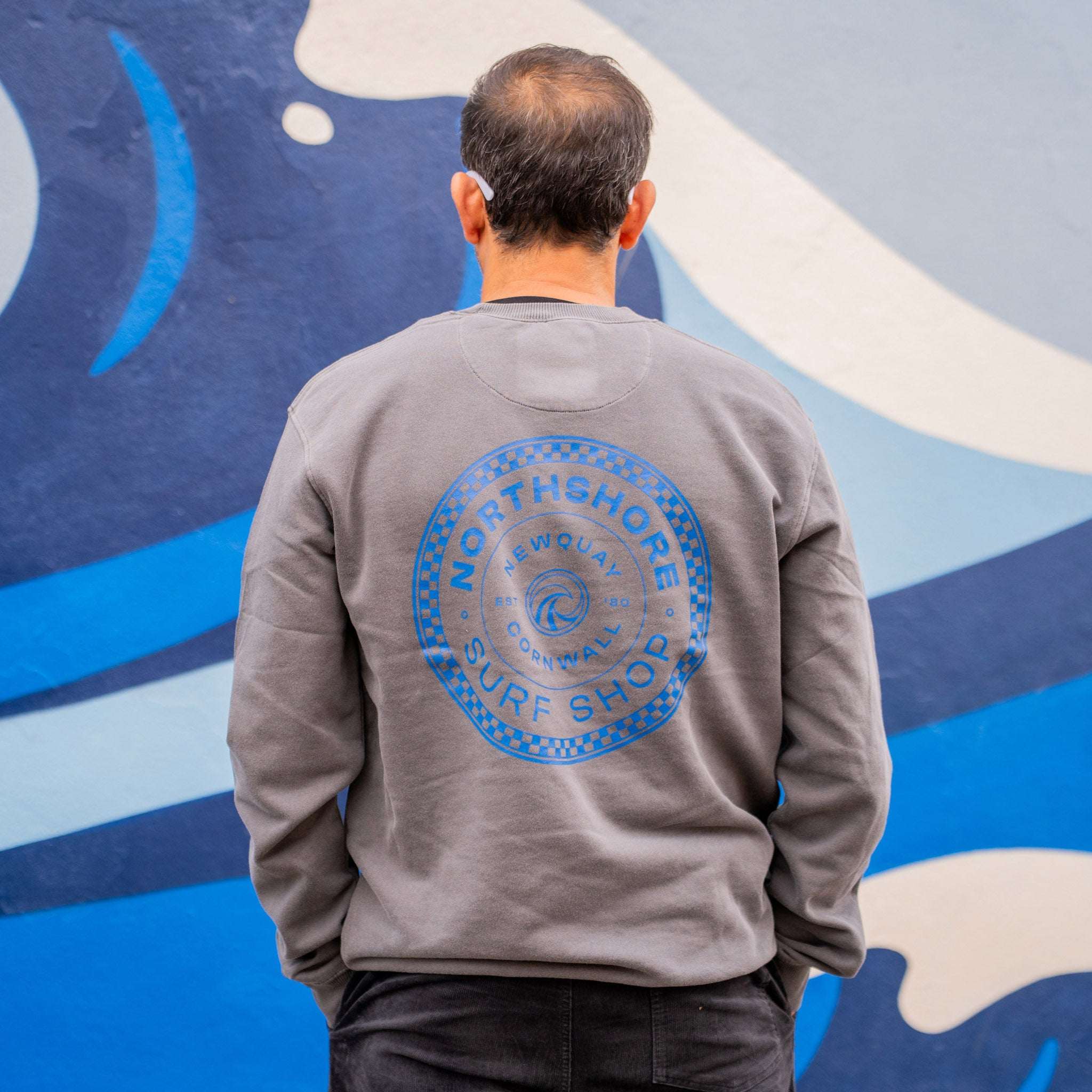 Northshore Checkered Crew- Washed Grey | Northshore Surf Shop | - Northshore Newquay - Surf/Skate Shop