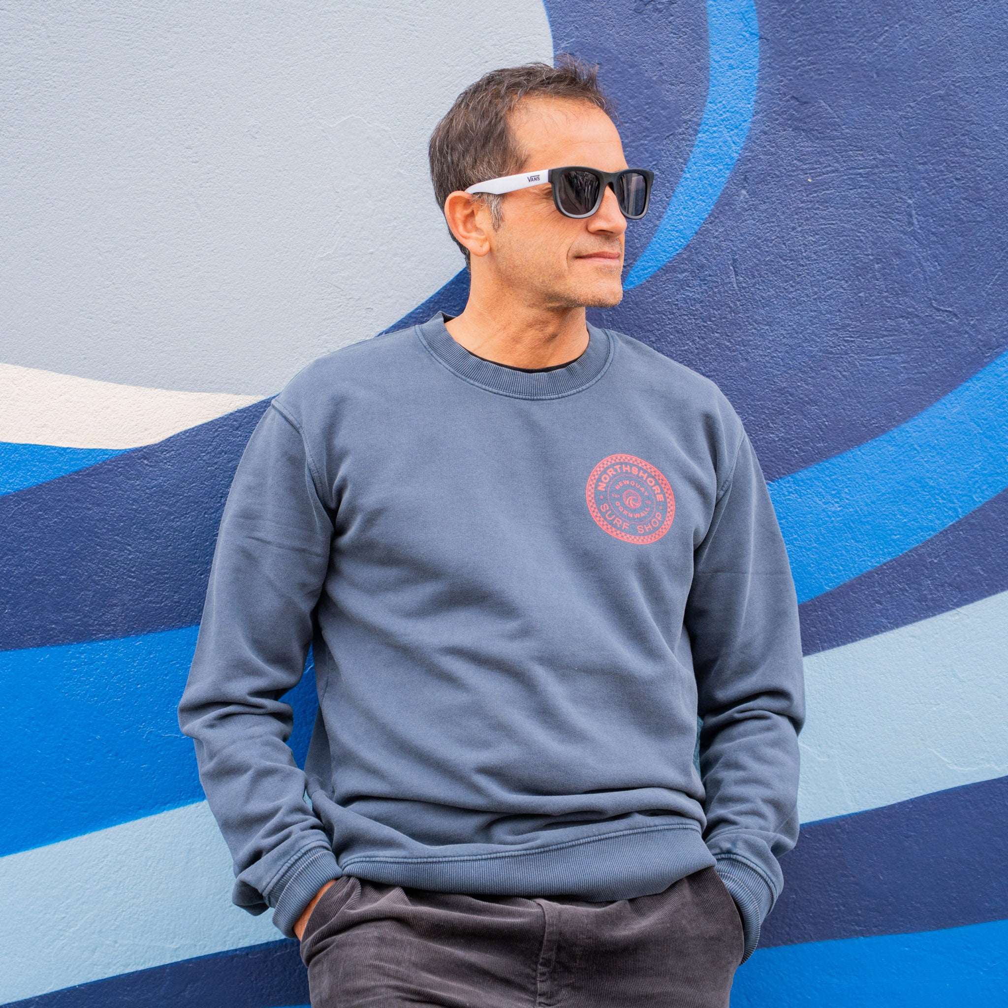 Northshore Checkered Crew- Washed Denim | Northshore Surf Shop | - Northshore Newquay - Surf/Skate Shop