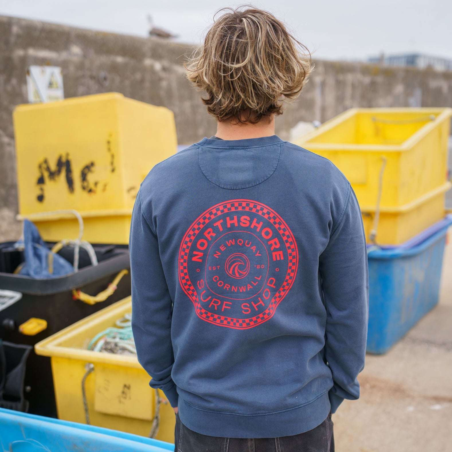 Northshore Checkered Crew- Washed Denim | Northshore Surf Shop | - Northshore Newquay - Surf/Skate Shop