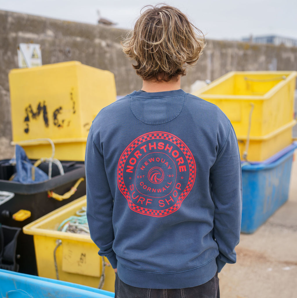 Northshore Checkered Crew- Washed Denim | Northshore Surf Shop | - Northshore Newquay - Surf/Skate Shop