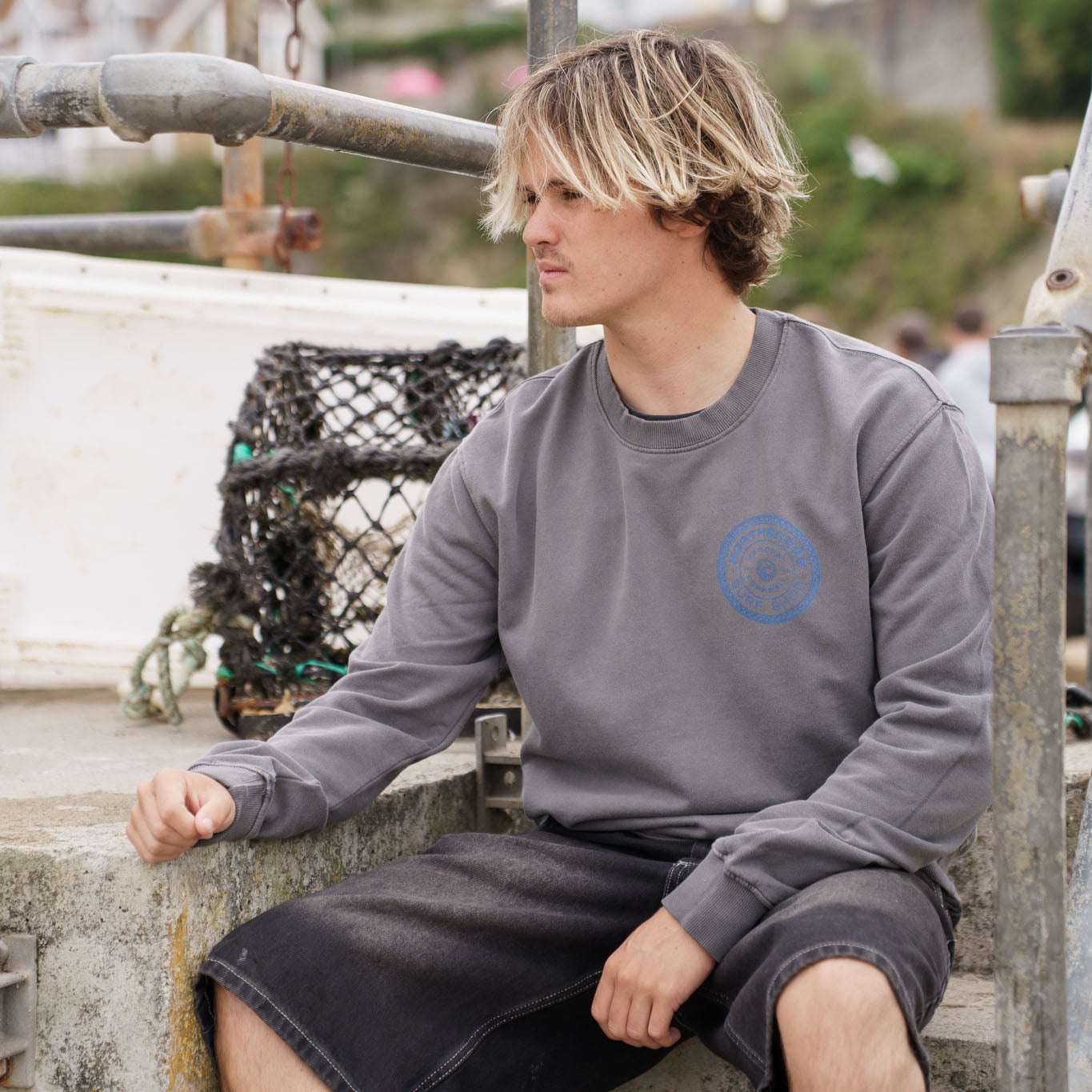 Northshore Checkered Crew- Washed Grey | Northshore Surf Shop | - Northshore Newquay - Surf/Skate Shop