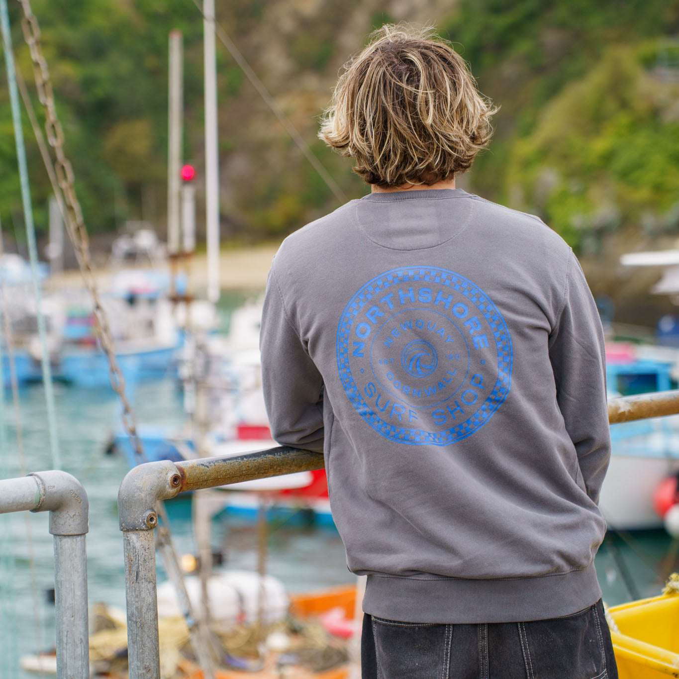 Northshore Checkered Crew- Washed Grey | Northshore Surf Shop | - Northshore Newquay - Surf/Skate Shop