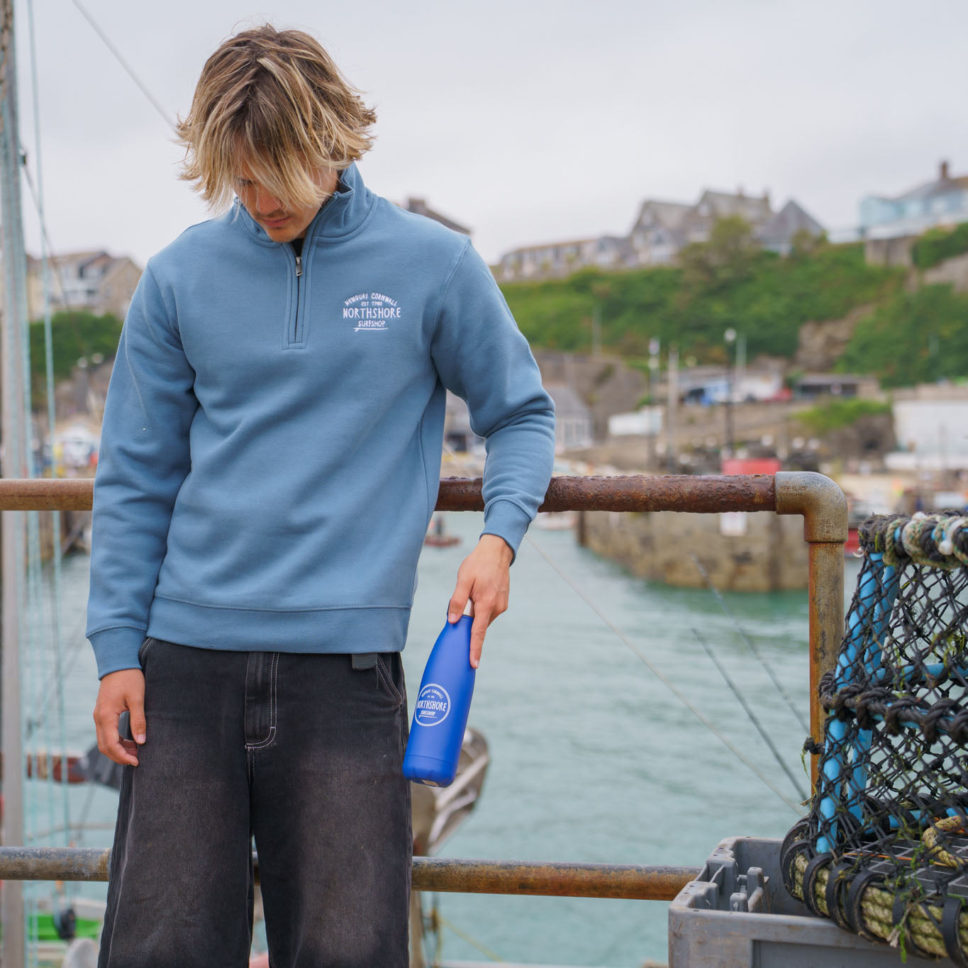 Northshore Emroidered Quarter Zip sweatshirt-Ocean Blue | Northshore Surf Shop | Sweatshirt - Northshore Newquay - Surf/Skate Shop