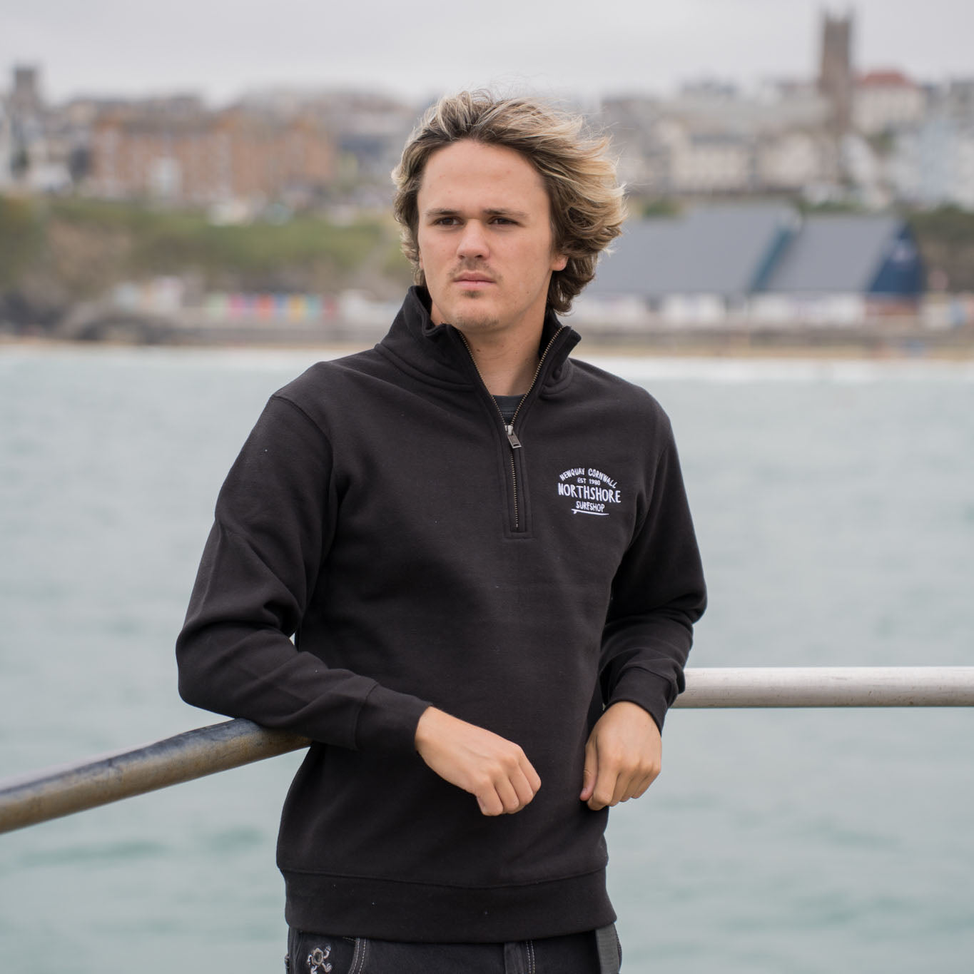 Northshore Emroidered Quarter Zip sweatshirt-Black | Northshore Surf Shop | Sweatshirt - Northshore Newquay - Surf/Skate Shop