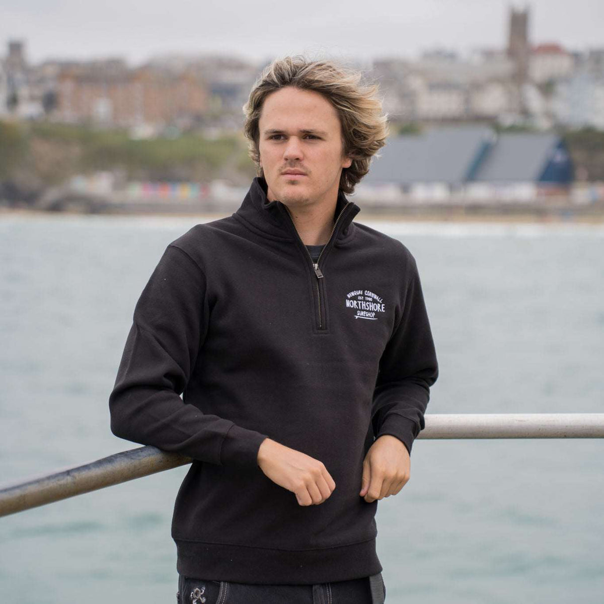 Northshore Emroidered Quarter Zip sweatshirt-Black | Northshore Surf Shop | Sweatshirt - Northshore Newquay - Surf/Skate Shop