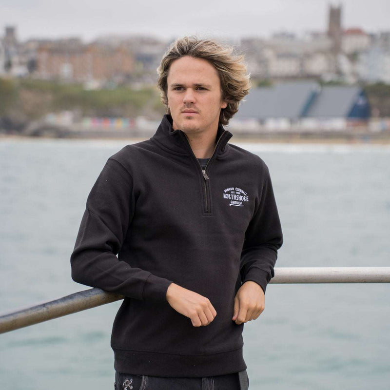Northshore Emroidered Quarter Zip sweatshirt-Black | Northshore Surf Shop | Sweatshirt - Northshore Newquay - Surf/Skate Shop