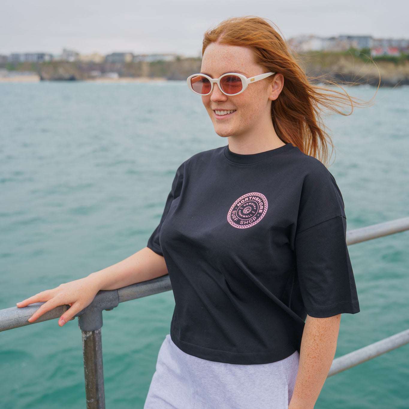 Northshore Women's Checkered logo T-Shirt-Black | Northshore Surf Shop | - Northshore Newquay - Surf/Skate Shop