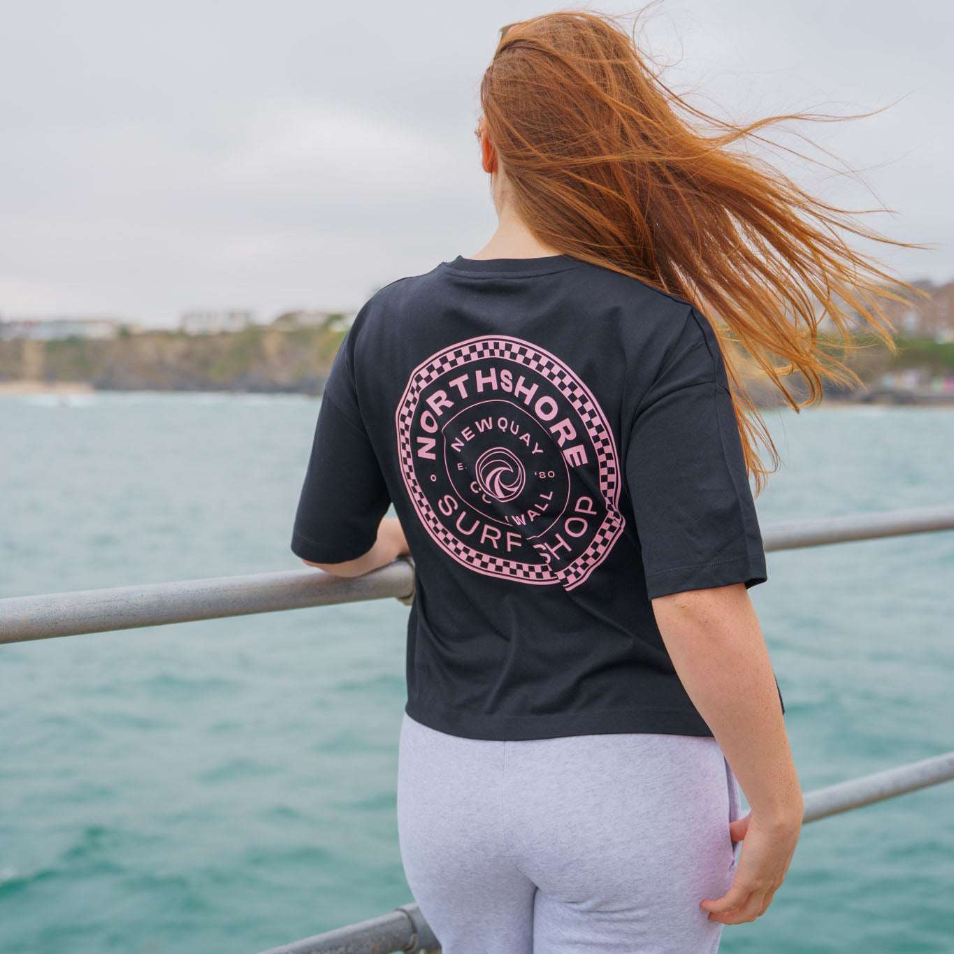 Northshore Women's Checkered logo T-Shirt-Black | Northshore Surf Shop | - Northshore Newquay - Surf/Skate Shop