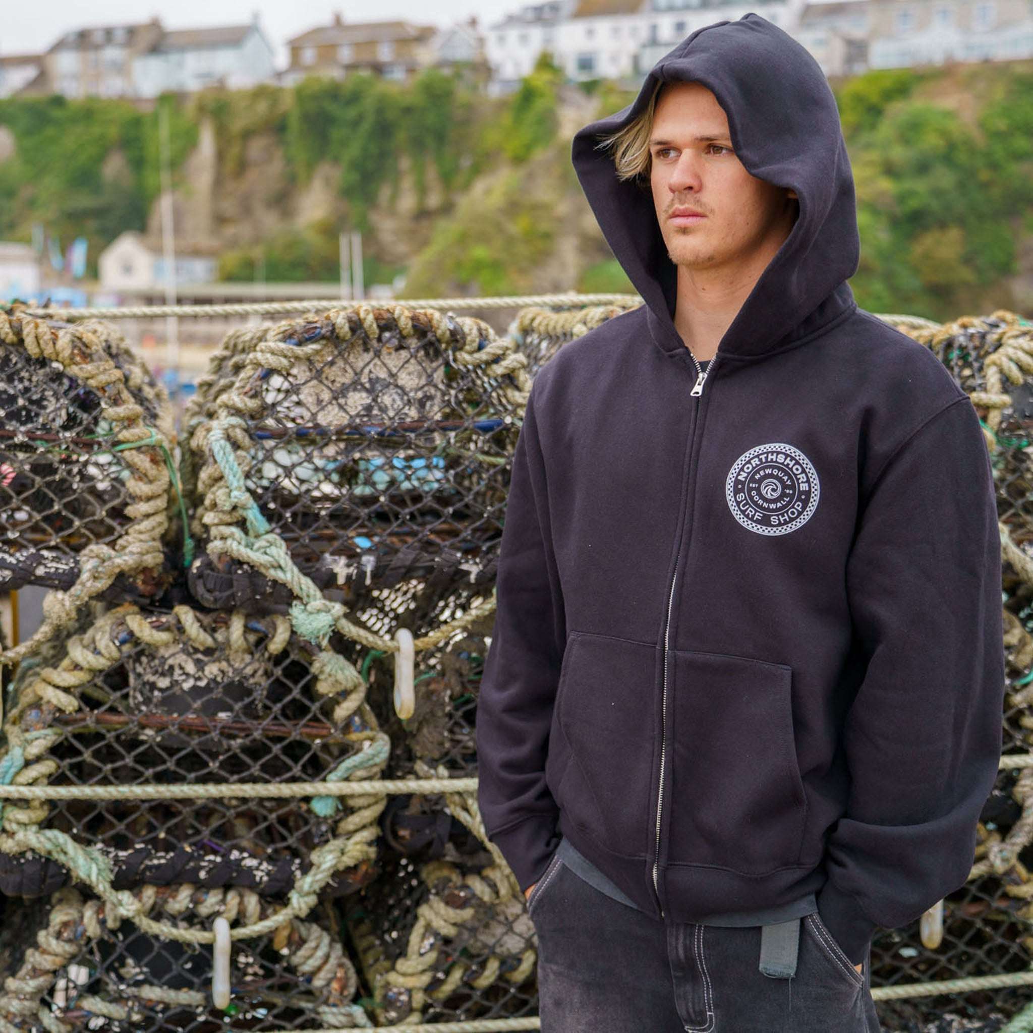 Northshore Checkered Heavy Weight Zip Hood - Black | Northshore Surf Shop | Hooded Sweatshirt - Northshore Newquay - Surf/Skate Shop