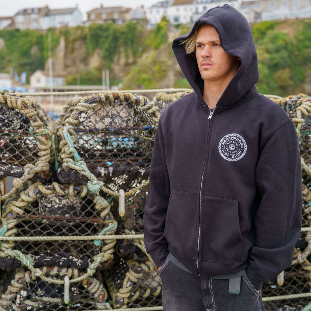 Northshore Checkered Heavy Weight Zip Hood - Black | Northshore Surf Shop | Hooded Sweatshirt - Northshore Newquay - Surf/Skate Shop