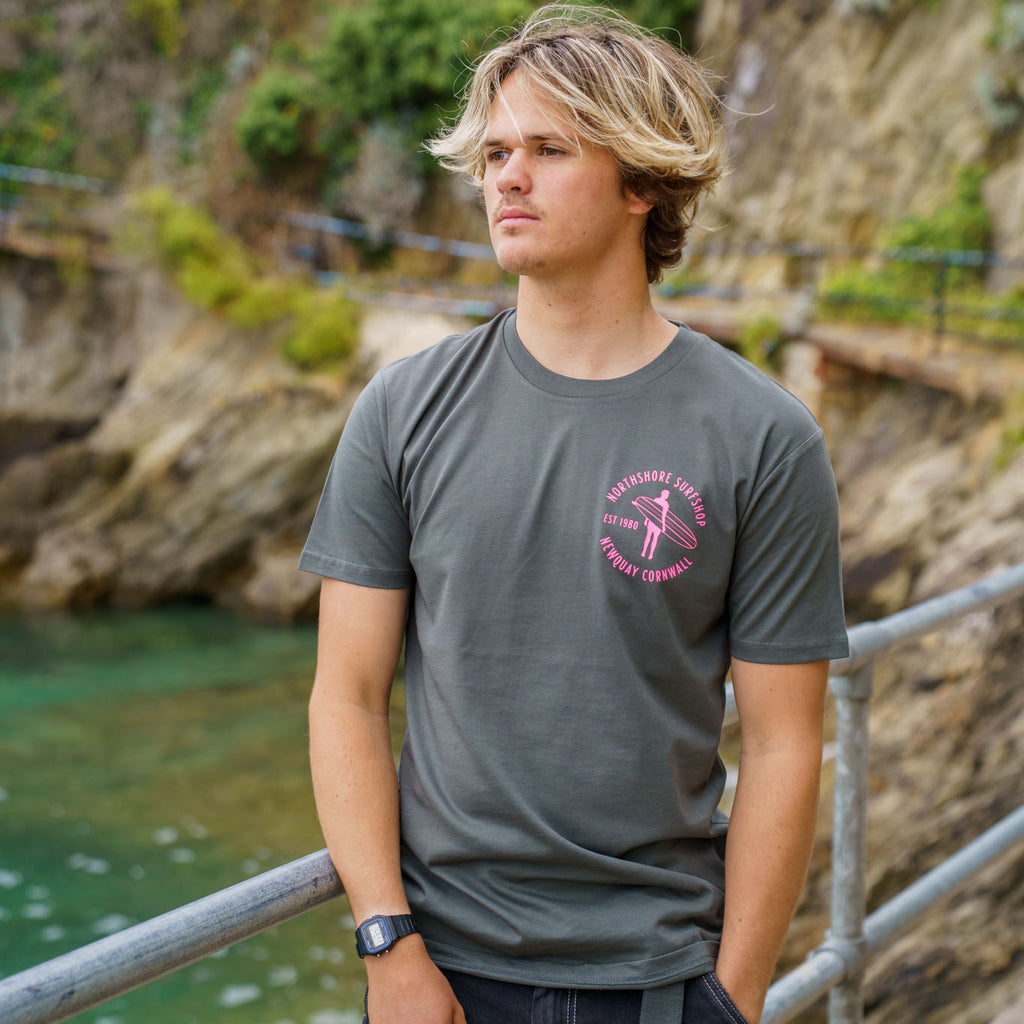 Heritage Organic Tee | Charcoal/Pink | Northshore Surf Shop | T Shirt - Northshore Newquay - Surf/Skate Shop