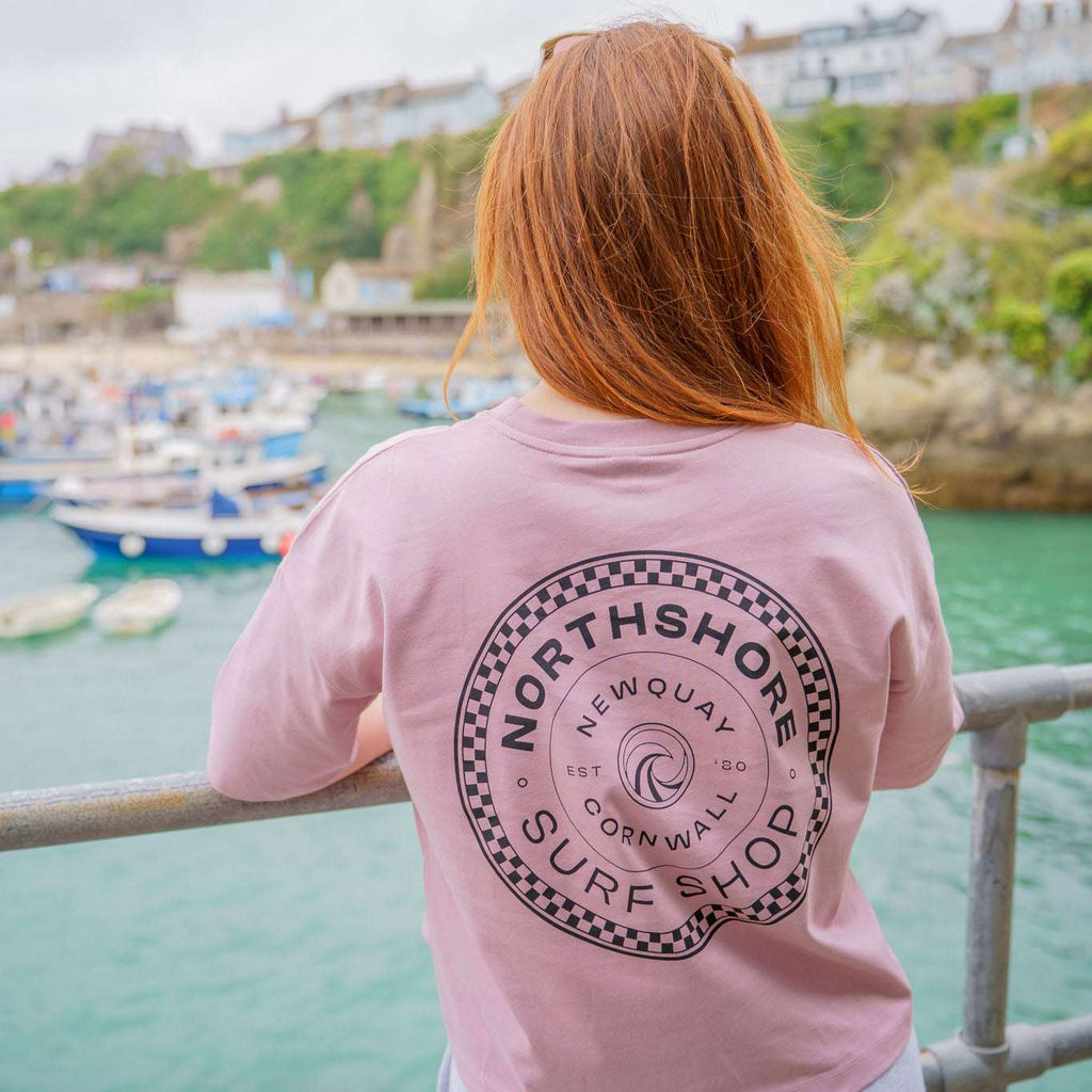 Northshore Women's Checkered logo T-Shirt-Miami Pink | Northshore Surf Shop | - Northshore Newquay - Surf/Skate Shop