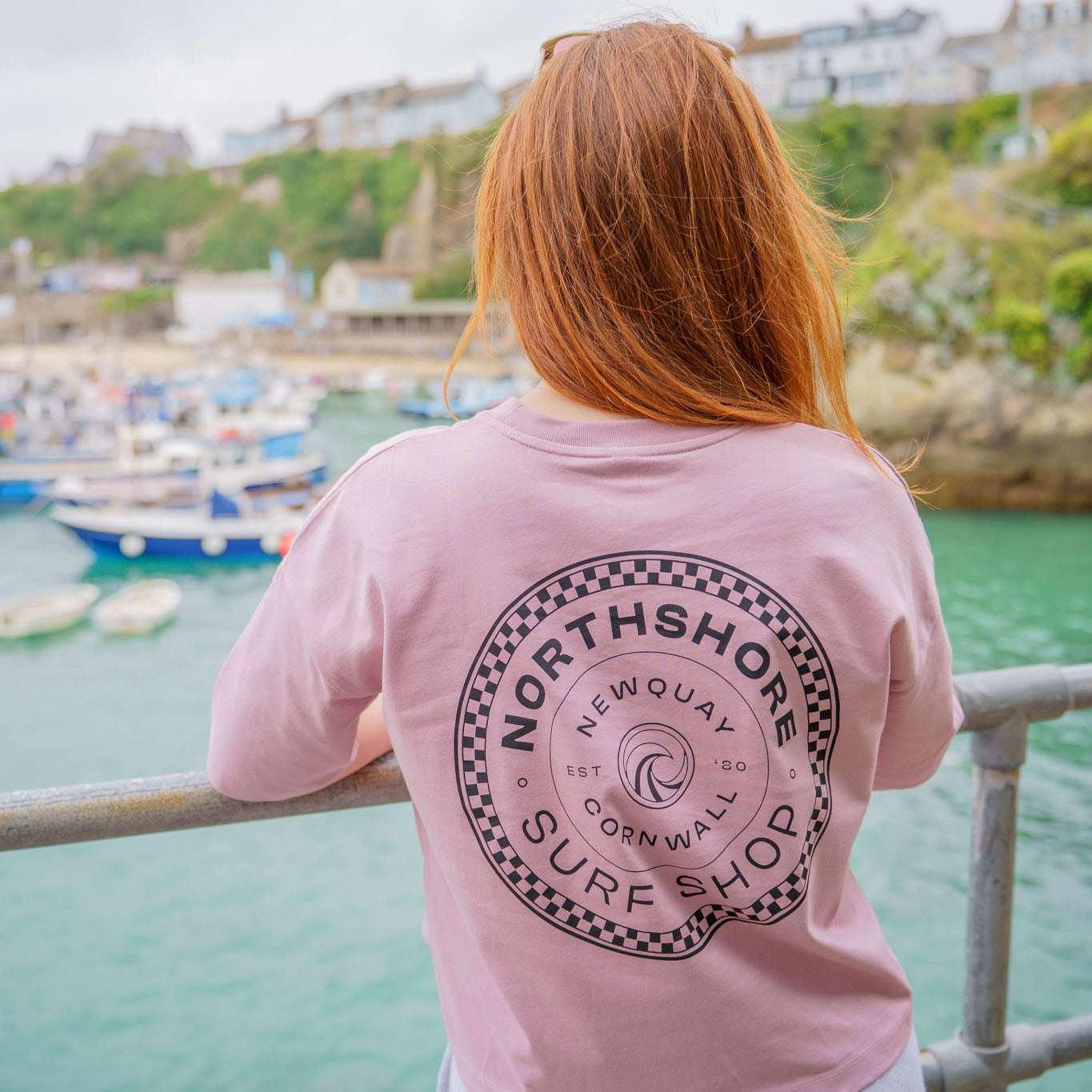Northshore Women's Checkered logo T-Shirt-Miami Pink | Northshore Surf Shop | - Northshore Newquay - Surf/Skate Shop