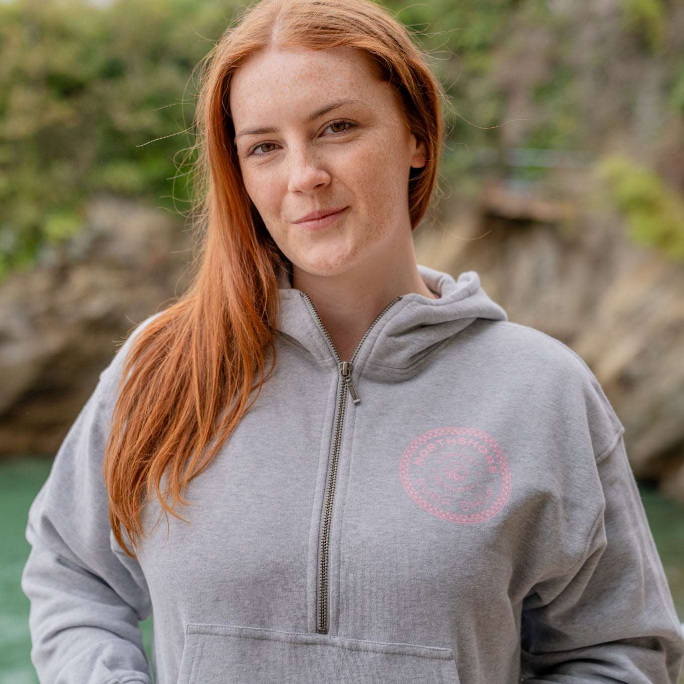 Northshore Women's Checkered Half Zip Hoody-Light Heather Grey | Northshore Surf Shop | - Northshore Newquay - Surf/Skate Shop