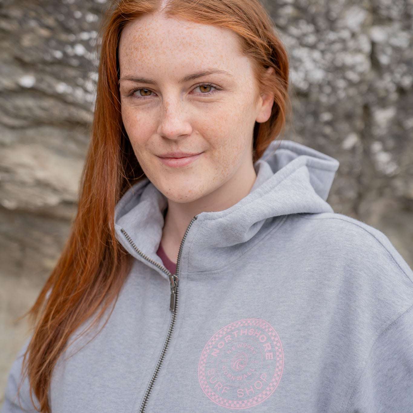 Northshore Women's Checkered Half Zip Hoody-Light Heather Grey | Northshore Surf Shop | - Northshore Newquay - Surf/Skate Shop