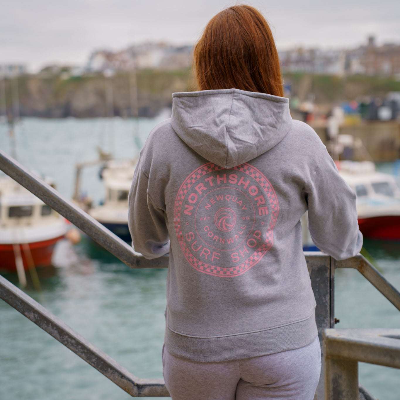 Northshore Women's Checkered Half Zip Hoody-Light Heather Grey | Northshore Surf Shop | - Northshore Newquay - Surf/Skate Shop
