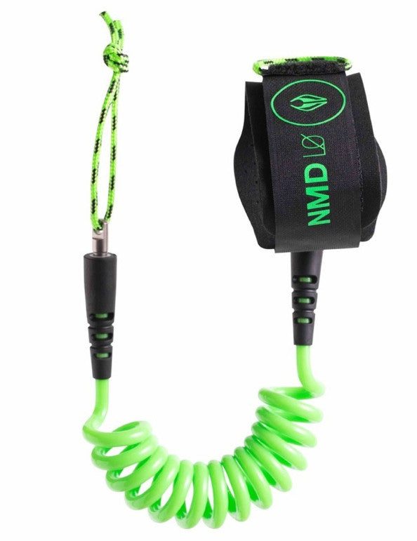 NMD Double Swivel Coiled Wrist bodyboard leash Black Fluro green | NMD | - Northshore Newquay - Surf/Skate Shop