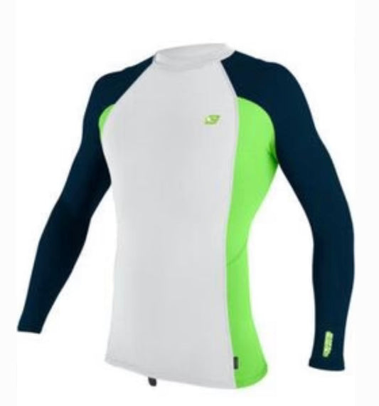 O'NEILL PREMIUM SKINS MENS LONG SLEEVE RASH VEST - ULTRA WHITE / DAYGLO / ABYSS | O’neill |