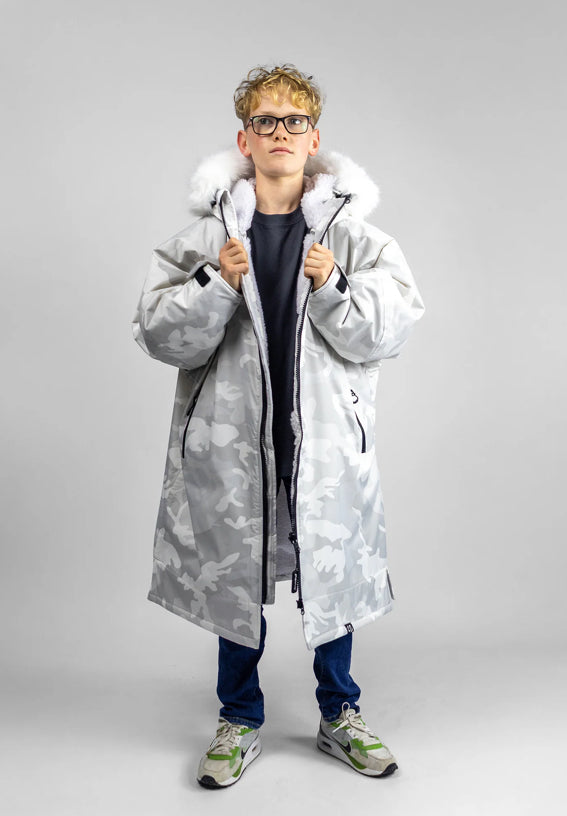 Dryrobe Alpine White Camo Advance kids long sleeve Changing Robe | Dryrobe | Dryrobe - Northshore Newquay - Surf/Skate Shop