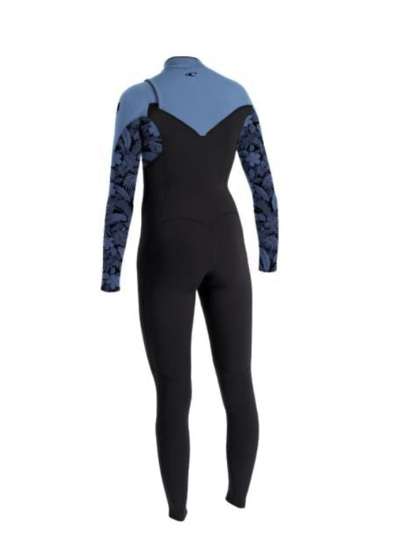 O'NEILL WOMENS EPIC 4/3MM CHEST ZIP WETSUIT - BLACK / STORMY PALM / FADED DENIM | O’neill | - Northshore Newquay - Surf/Skate