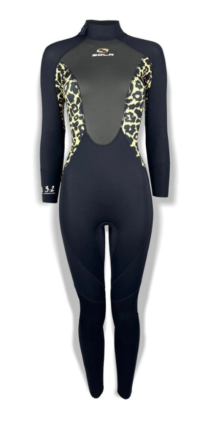 Sola Ladies Ignite Full 3/2 Wetsuit - Black Jaguar Uk 16 | Sola | Summer Wetsuit - Northshore Newquay - Surf/Skate Shop