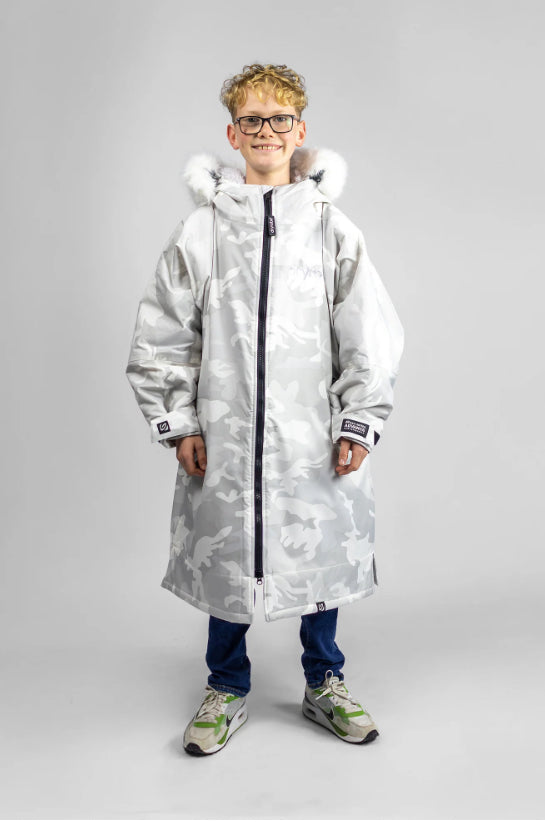 Dryrobe Alpine White Camo Advance kids long sleeve Changing Robe | Dryrobe | Dryrobe - Northshore Newquay - Surf/Skate Shop
