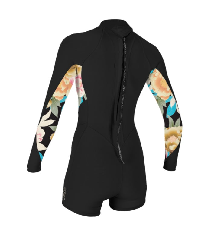 O'Neill Ladies Bahia L/Spring Shorty 2/1mm Wetsuit - Black / MikahFloral | O’neill | - Northshore Newquay - Surf/Skate Shop