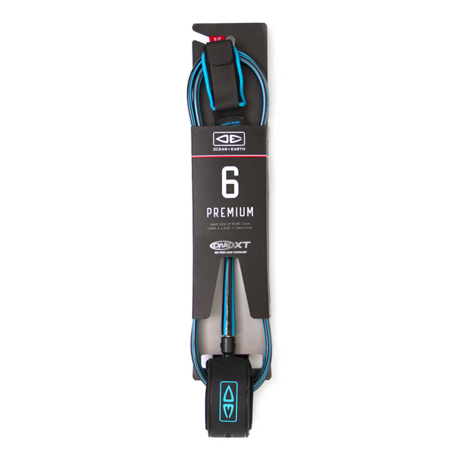 Ocean & Earth 6’0 One-Xt Premium Surf Leash Black Blue | Ocean & Earth | Surfboard Leash