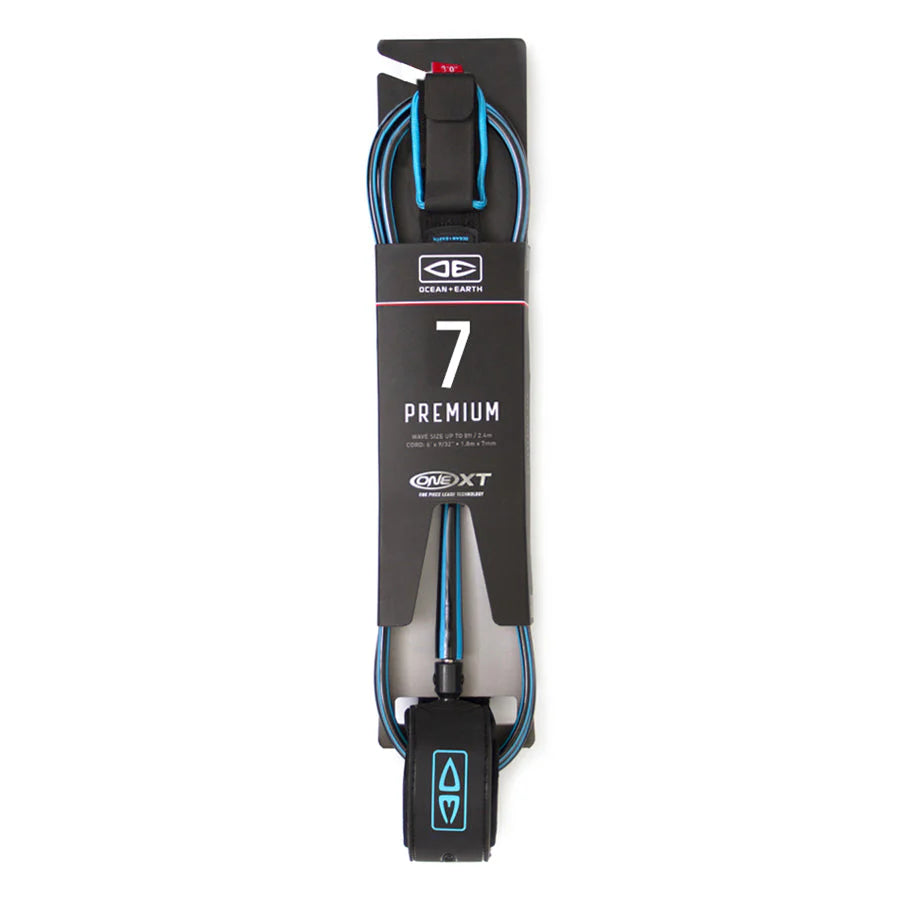 Ocean & Earth Premium Xt 7ft Leash Black Blue | Ocean & Earth | - Northshore Newquay - Surf/Skate Shop
