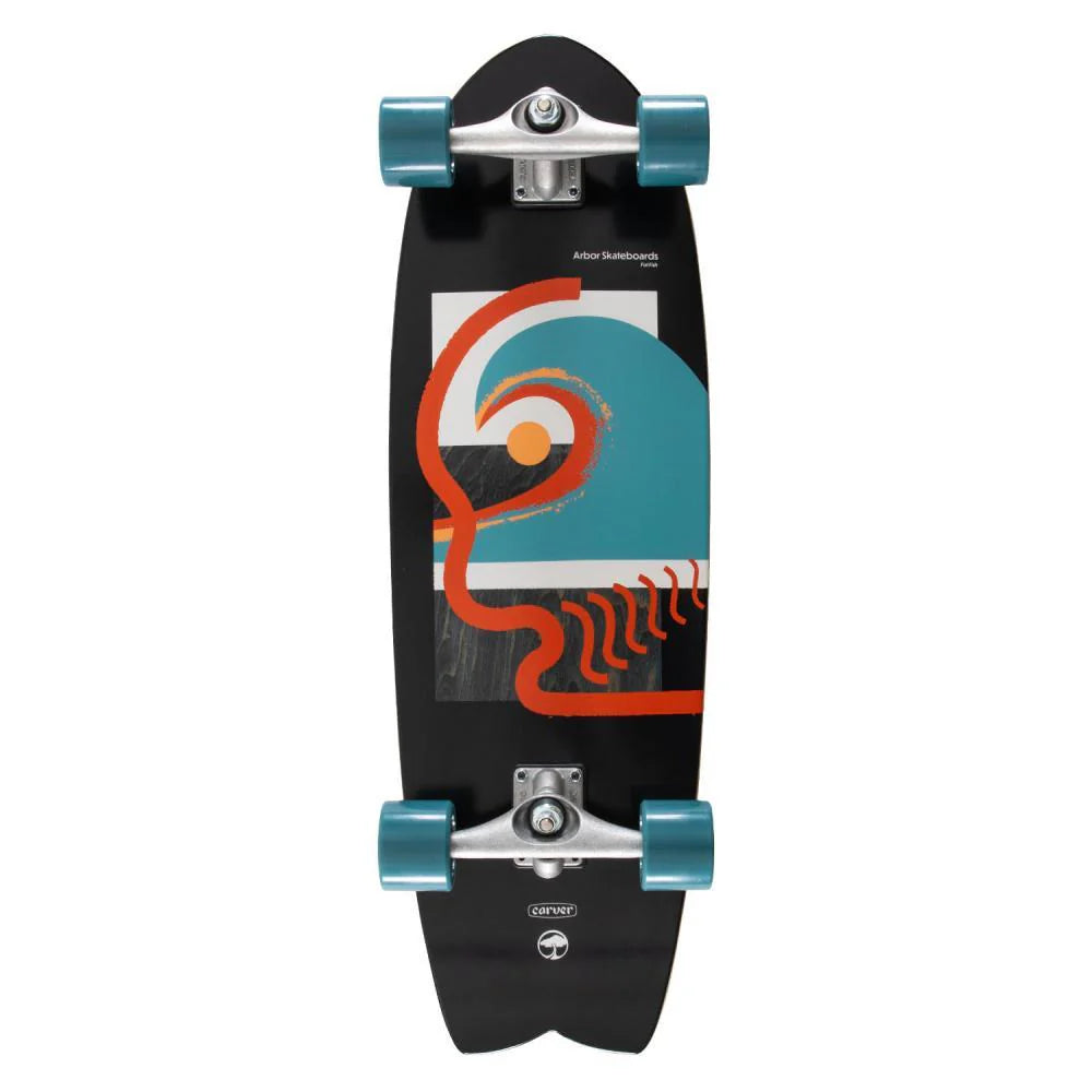 Arbor Surfskate Complete Cruiser Skateboard CX Surfskate Fat Fish Black 32" | Arbour | - Northshore Newquay - Surf/Skate Shop