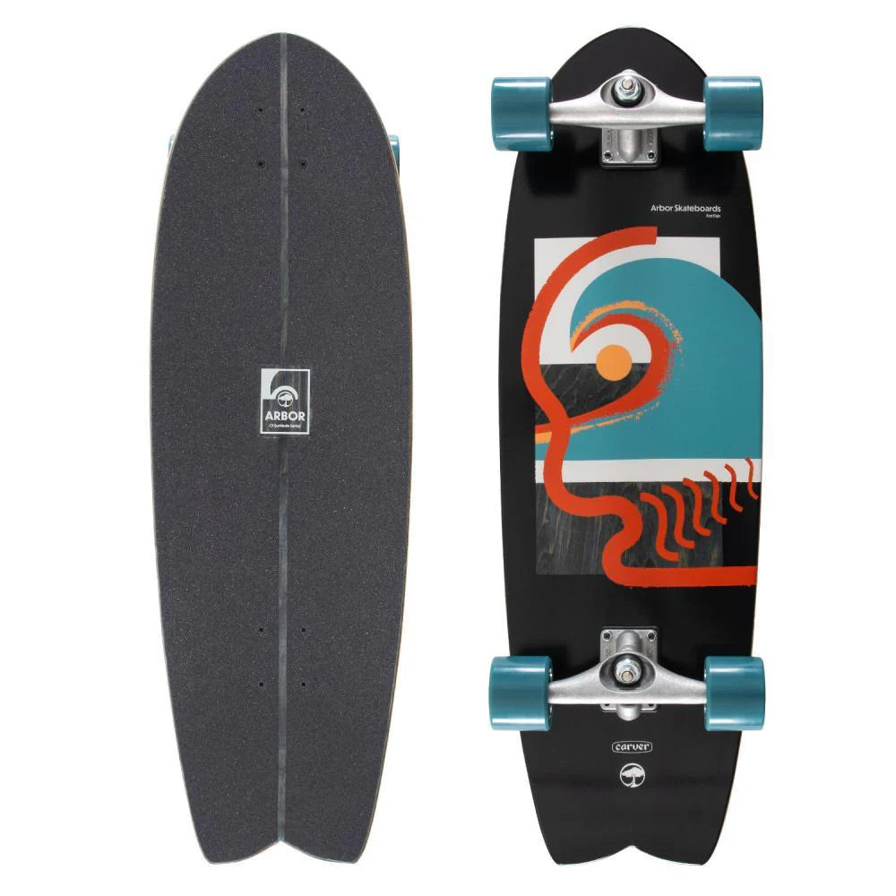 Arbor Surfskate Complete Cruiser Skateboard CX Surfskate Fat Fish Black 32" | Arbour | - Northshore Newquay - Surf/Skate Shop