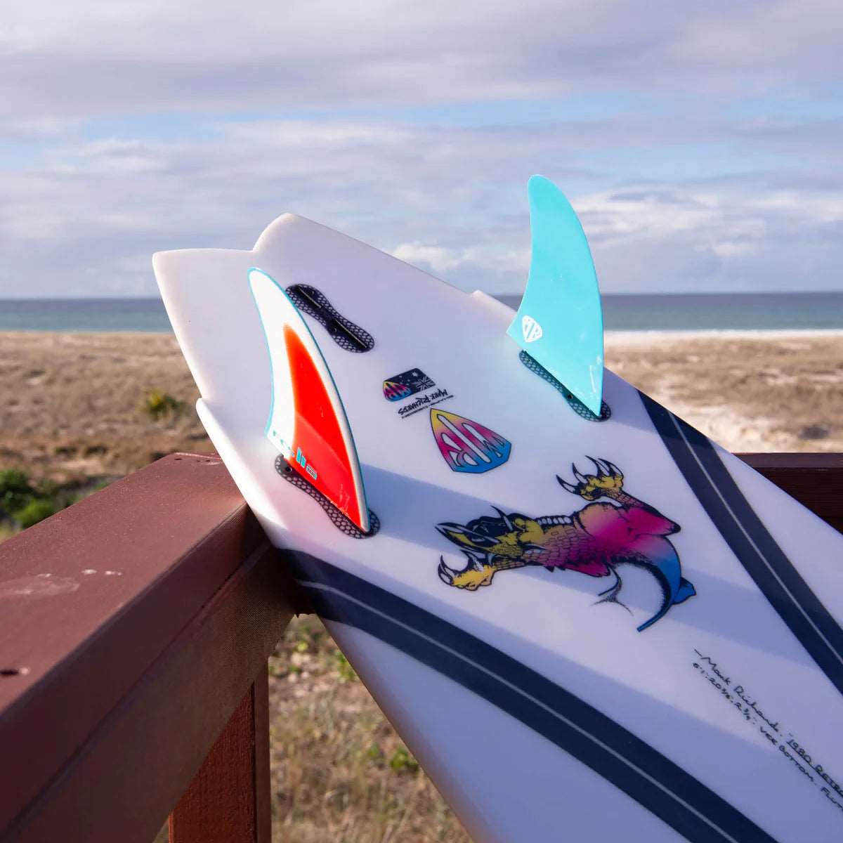 FCS II MR Freeride Twin Surfboard Fins in Blue/Red/White | FCS | Twin Fins
