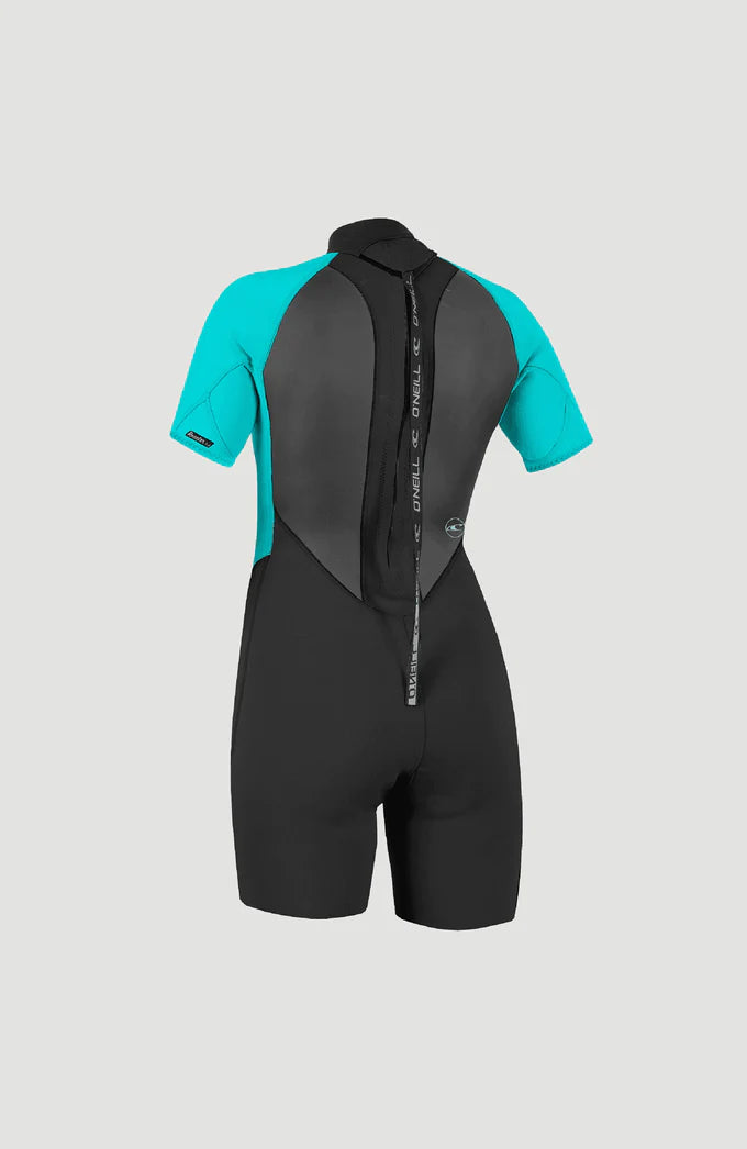 O’NEILL WOMENS REACTOR 2MM BACK ZIP SHORTY WETSUIT (Blk/Aqua) | O’neill | - Northshore Newquay - Surf/Skate Shop