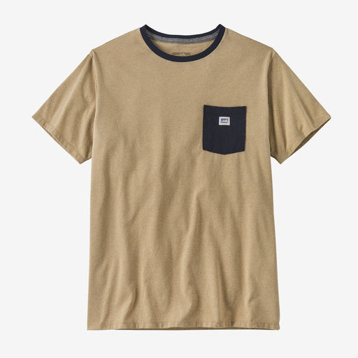 Patagonia Shop Sticker Pocket Responsibili-Tee®-Nautilus Tan | Patagonia | - Northshore Newquay - Surf/Skate Shop