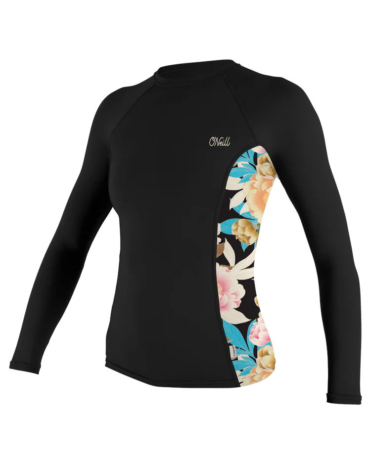 ONeill Ladies Side Print Long Sleeve Rash Vest black/micah floral
