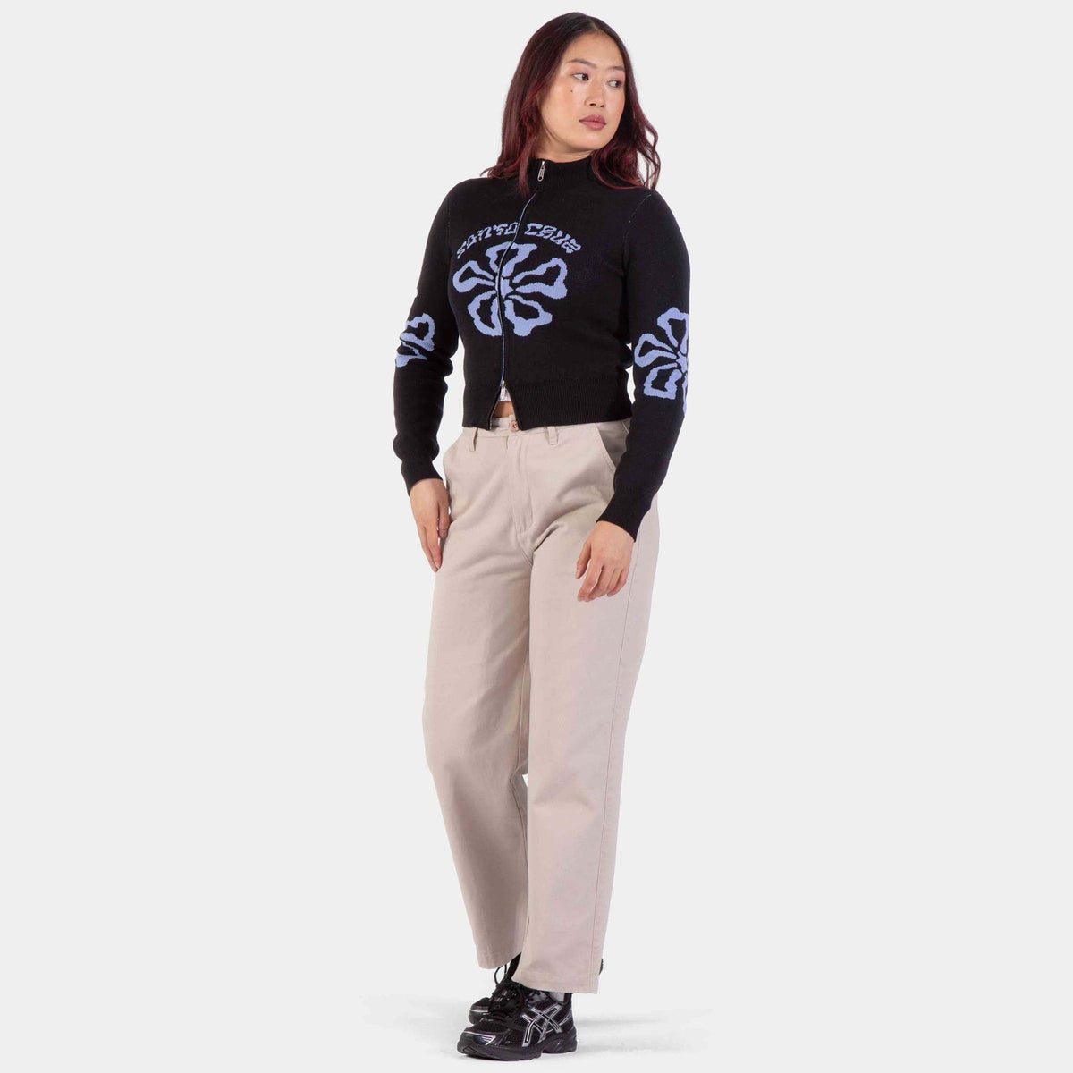 Santa Cruz Women's Flower Knit Track Top-Black Wash