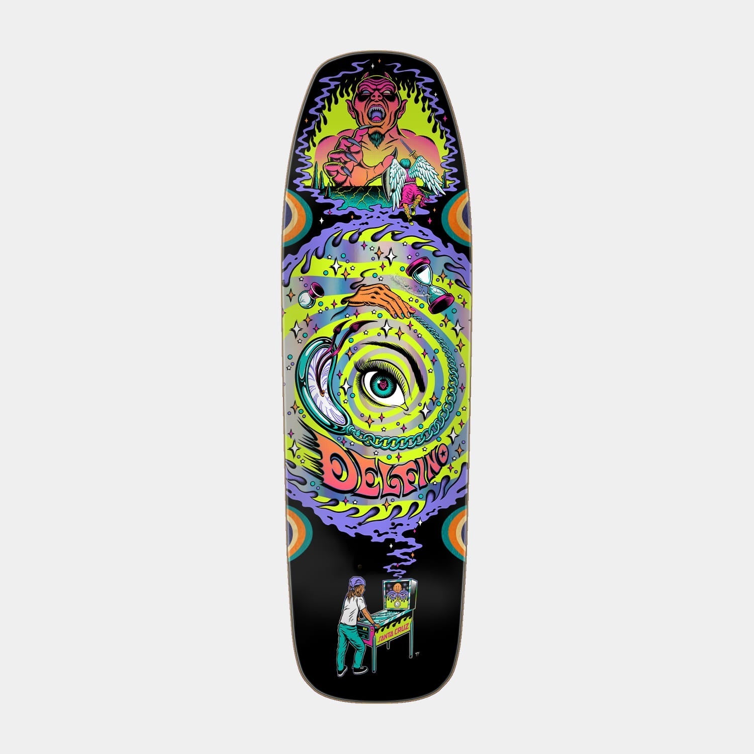 Santa Cruz Delfino Pinball Vision Pro Skateboard Deck 9.14in x 31.50in | Santa cruz | - Northshore Newquay - Surf/Skate Shop