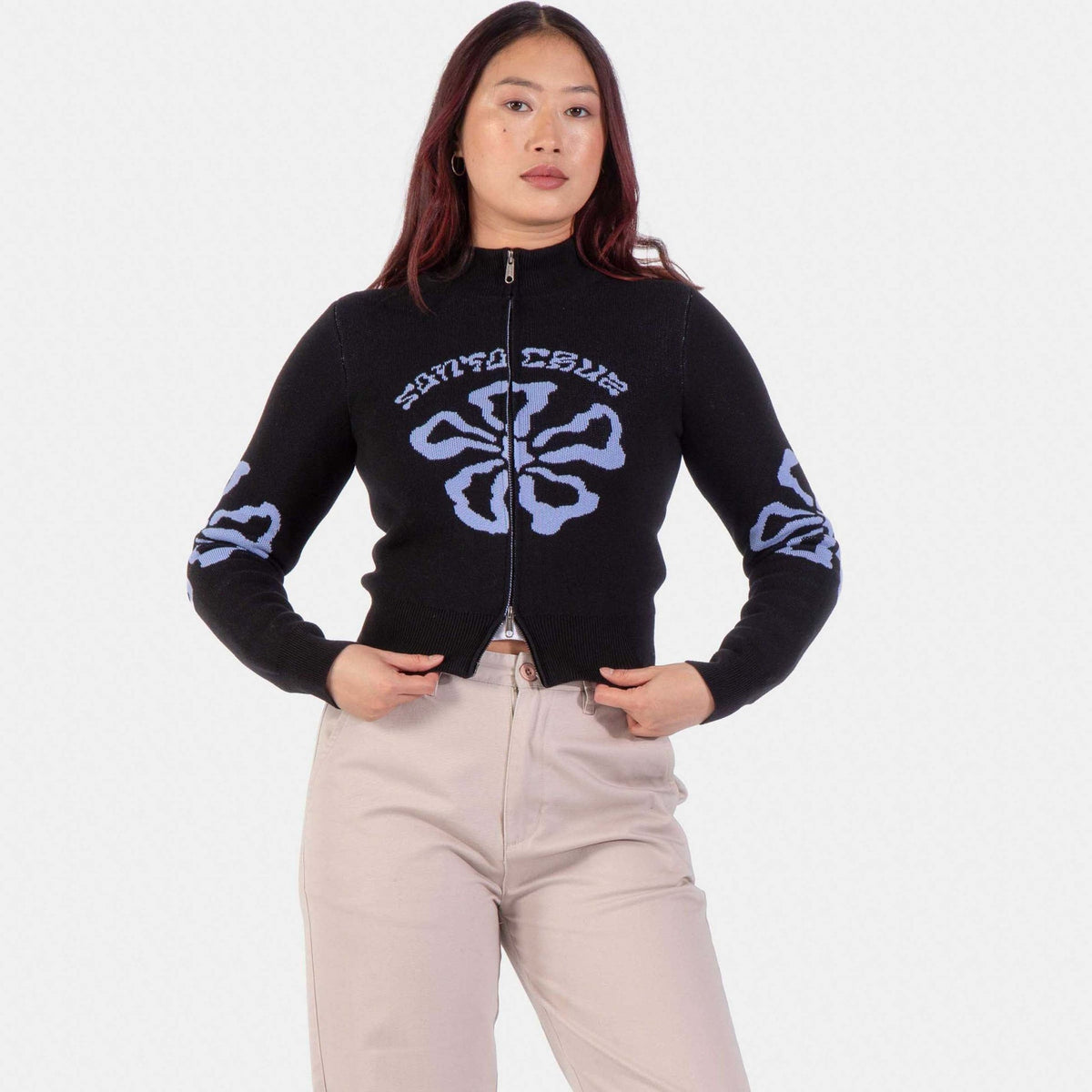 Santa Cruz Women's Flower Knit Track Top-Black Wash