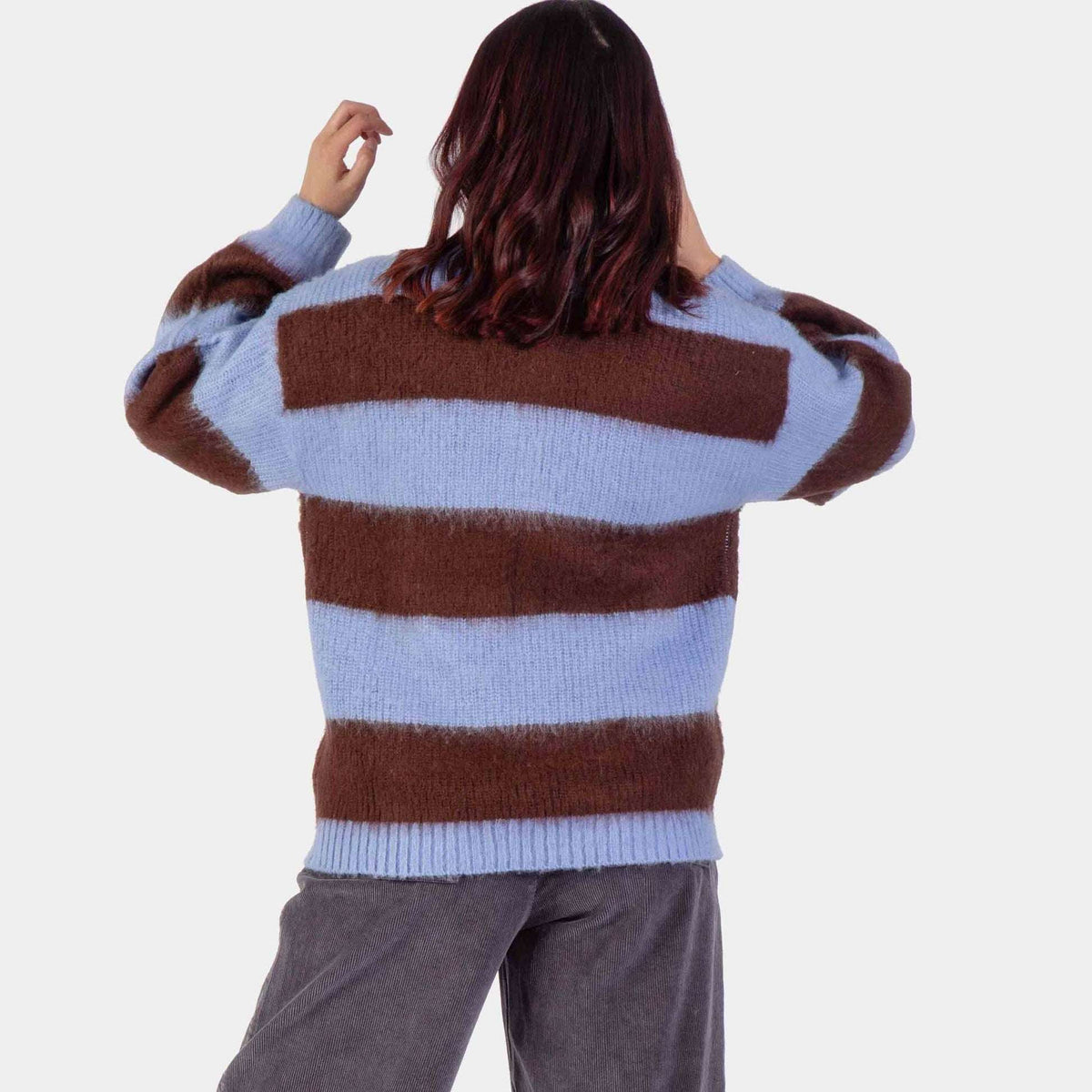 Santa Cruz Women's Groovy Stack Knitted Polo Top-Blue/Brown Stripe | Santa Cruz | - Northshore Newquay - Surf/Skate Shop