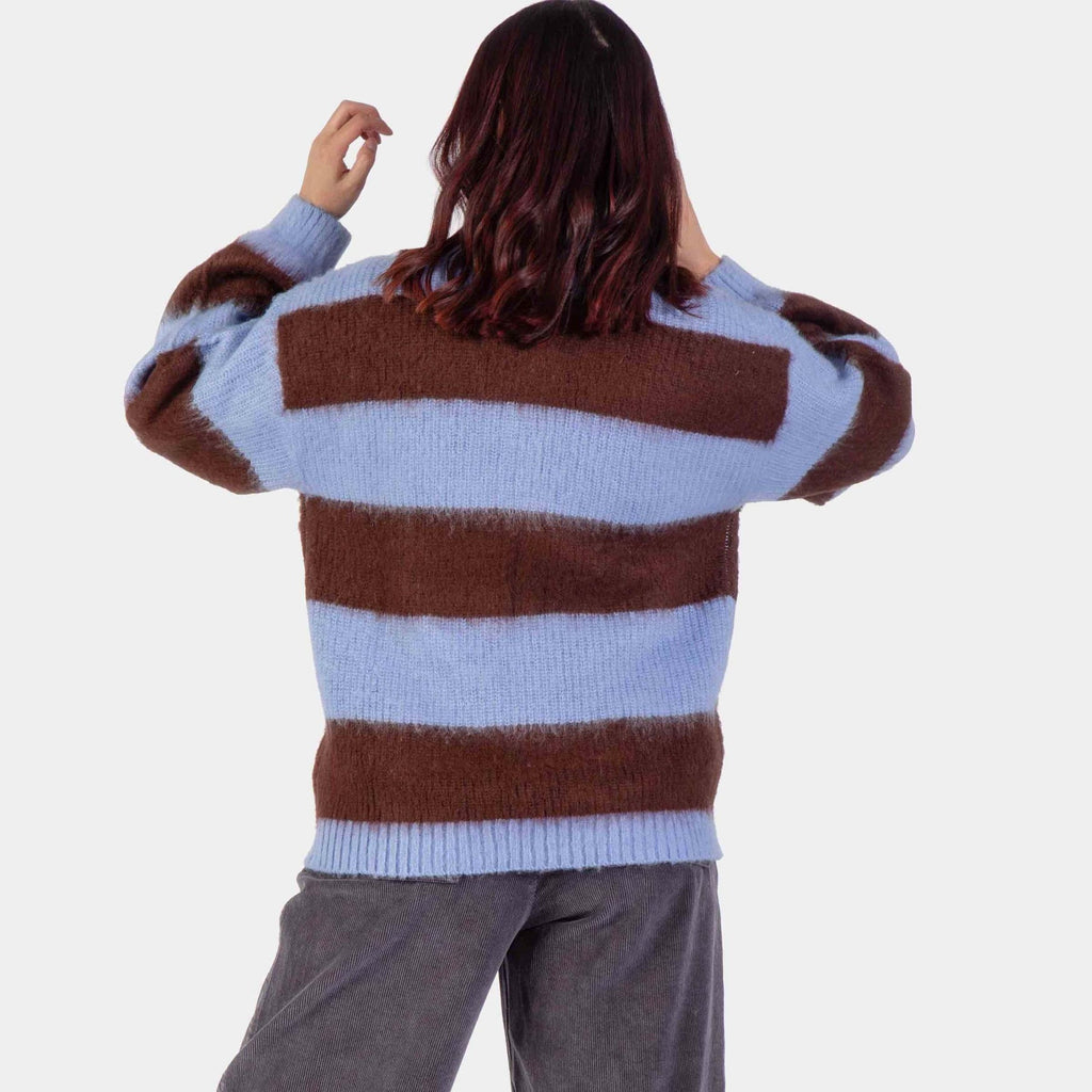 Santa Cruz Women's Groovy Stack Knitted Polo Top-Blue/Brown Stripe